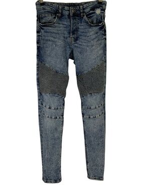 Divided Skinny Moto Jeans Washed Blue Men's 31x30 Dark Ribbed Knee Panels Y2K